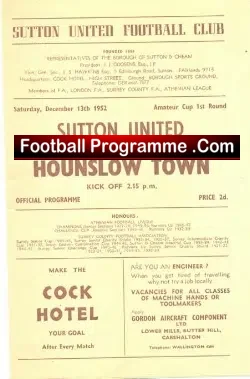 Sutton United v Hounslow Town 1952 – Amateur Cup Match