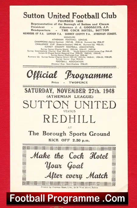 Sutton United v Redhill 1948 – Athenian League