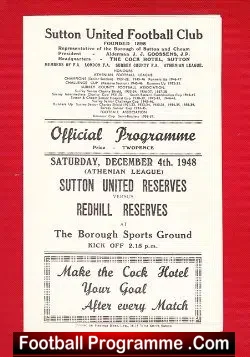 Sutton United v Redhill 1948 – Reserves match 1940s