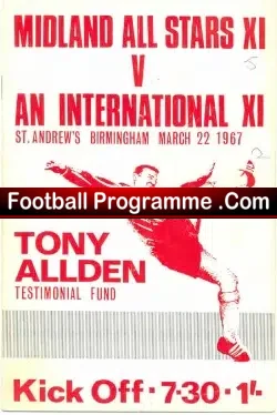 Tony Allden Benefit Match Testimonial Birmingham City 1967 - football programme