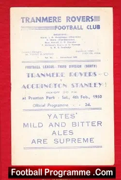 Tranmere Rovers v Accringon Stanley 1950
