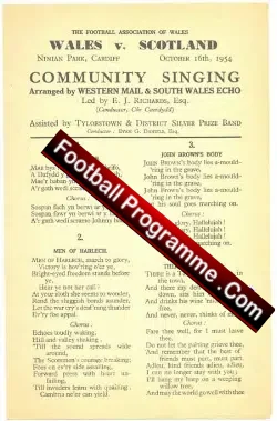 Wales v Scotland 1954 – Community Song Sheet