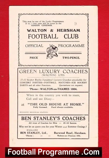 Walton Hersham v Eastbourne 1949 – Reserves Match