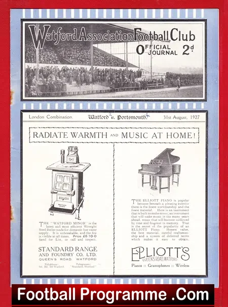 Watford v Portsmouth 1927 – An Old Antique Football Programme