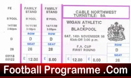 Wigan Athletic v Blackpool 1998 – Football Ticket Unused