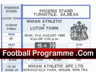 Wigan Athletic v Luton Town 1998 – Football Ticket