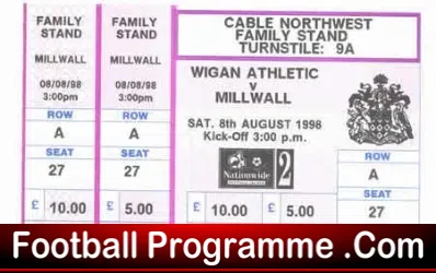 Wigan Athletic v Millwall 1998 – Football Ticket Unused