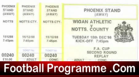 Wigan Athletic v Notts County 1998 – Football Ticket Unused