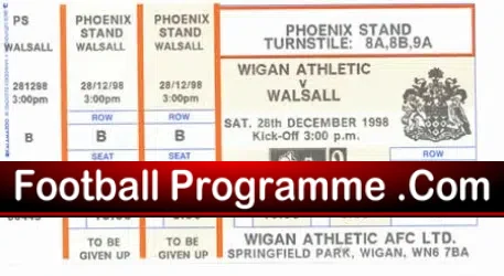 Wigan Athletic v Wallsall 1998 – Full Football Ticket