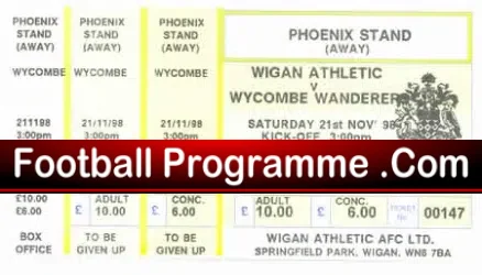 Wigan Athletic v Wycombe Wanderers 1998 – Full Football Ticket