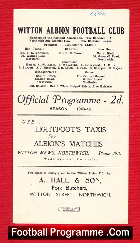 Witton Albion v Rhyl 1949 – 1940s Old Programme
