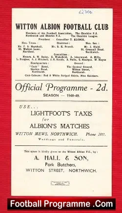 Witton Albion v Rhyl 1949 – 1940s Old Programme