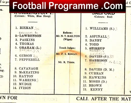 Workington Town Rugby v Salford 1949