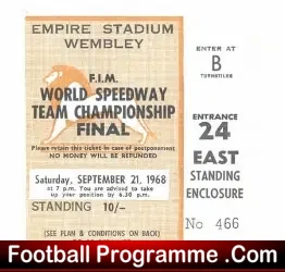 World Speedway Final Ticket 1968