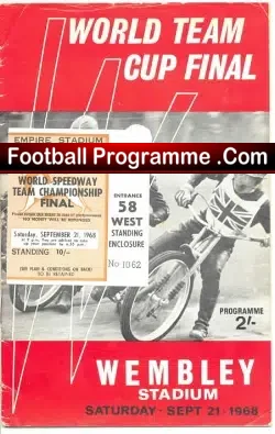 World Speedway Team World Final - Plus Ticket 1968 - sports memorabilia