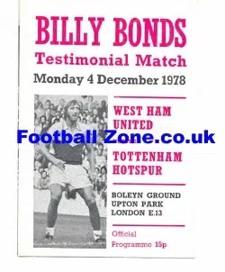 Billy Bonds Testimonial Benefit Match West Ham United 1978