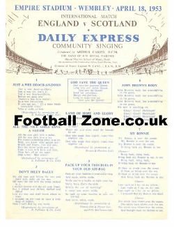 England v Scotland 1953 – Community Song Sheet