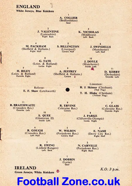 England v Ireland 1955 – Youths Vicarage Road Watford