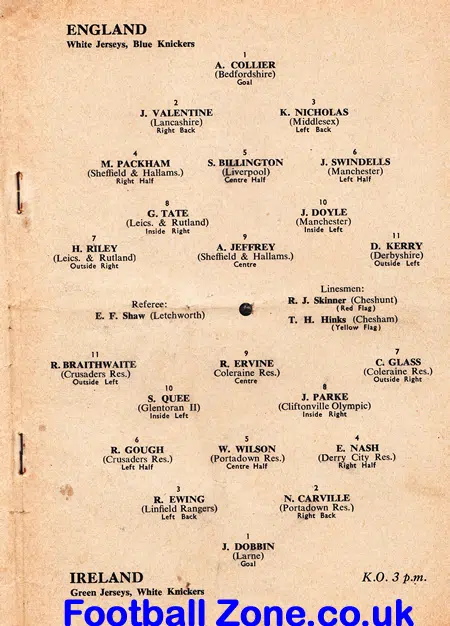 England v Ireland 1955 – Youth –  Vicarage Road Watford