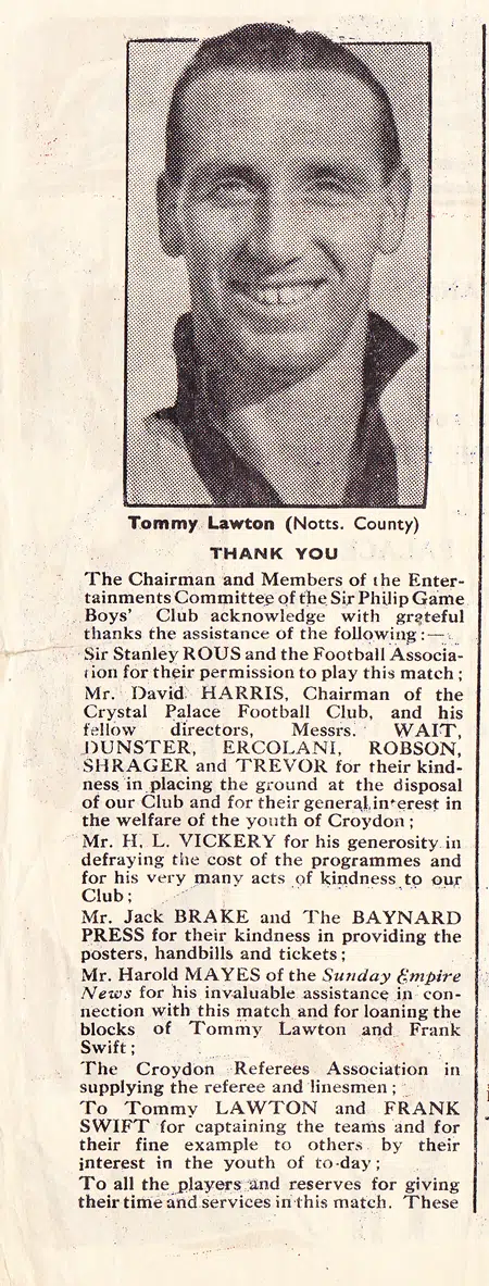 Crystal Palace Football Benefit Match 1950