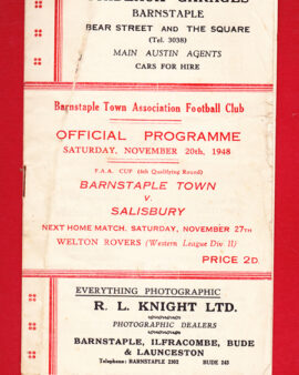 Barnstaple Town v Salisbury Town 1948 – 1940s Programme