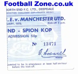 Preston North End v Manchester United 1972 - Ticket