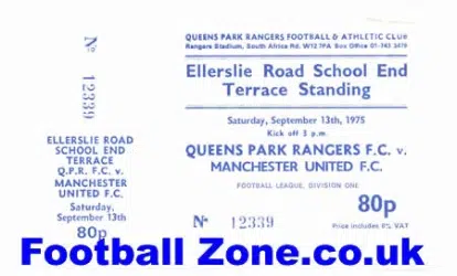 Queens Park Rangers v Manchester United 1975 - Full Ticket