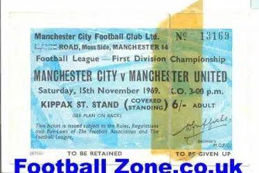 Manchester City v Manchester United 1969 – Used Full Ticket