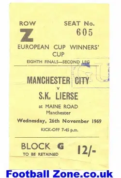 Manchester City v SK Lierse 1969 – ECWC Football Ticket