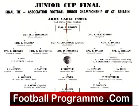 Army Cadets v Boys 1956 – Junior Cup Final Wembley