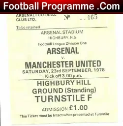 Arsenal v Manchester United 1978 – Ticket