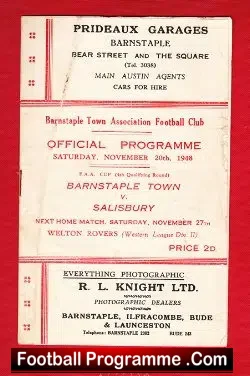 Barnstaple Town v Salisbury Town 1948 – 1940s Programme
