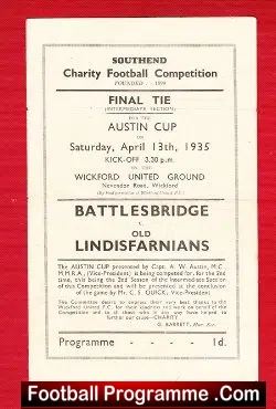 Battlsbridge v Old Lindisfarnians 1935 – Pre War Programmes