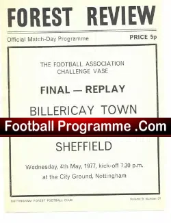 Billericay Town v Sheffield 1977 Final Replay at Nottingham - football programme