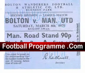 Bolton Wanderers v Manchester United 1975 – Ticket Stub