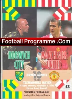 Bryan Gunn Testimonial Football Benefit Match Norwich City 1996 - football programme