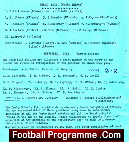 Derby Boys v Sheffield Boys 1984 – at Baseball Ground