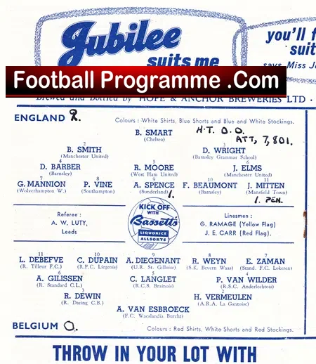 England v Belgium 1957 – at Hillsborough Bobby Moore