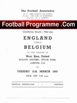 England v Belgium 1969 – at Upton Park West Ham United