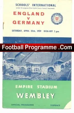 England v Germany 1959 - Wembley Peters - Schoolboys - football programme