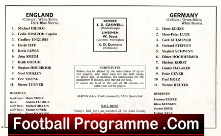 England v Germany 1968 – Wembley School Boy International