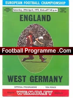 England v Germany 1972 - Geoff Hurst final game - football programme