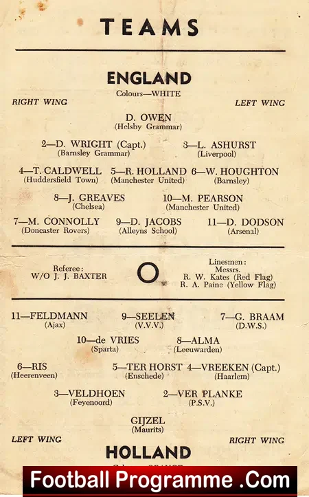 England v Holland 1957 – Youth Match Brentford Jimmy Greaves
