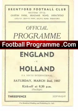 England v Holland 1957 – Youth Match Brentford Jimmy Greaves