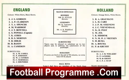 England v Holland 1971 – Wembley – Kruyff
