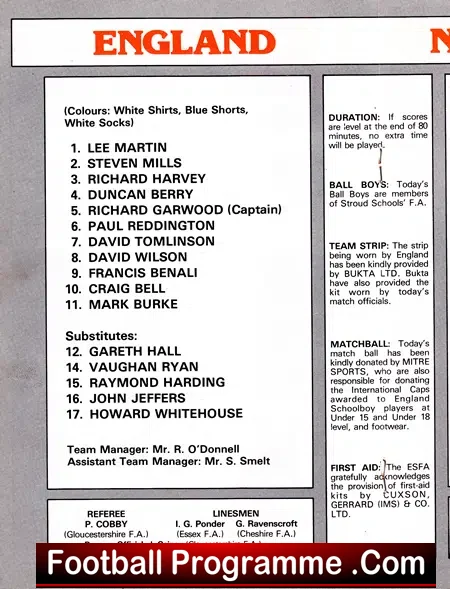 England v Holland 1984 – School Boys – Wembley