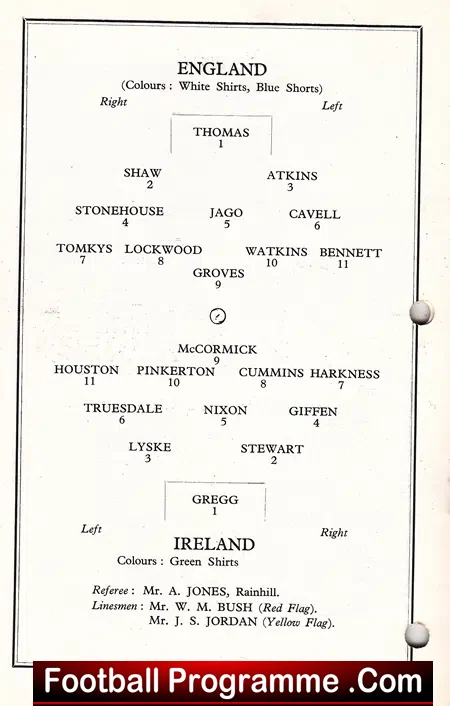 England v Ireland 1951 – Anfield Liverpool School Boys