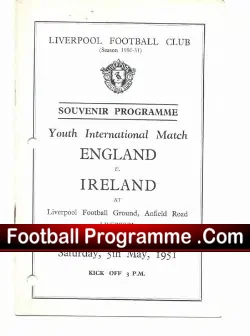 England v Ireland 1951 – Anfield Liverpool School Boys