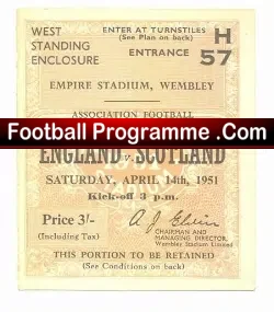 England v Scotland 1951 - Football Ticket - football memorabilia