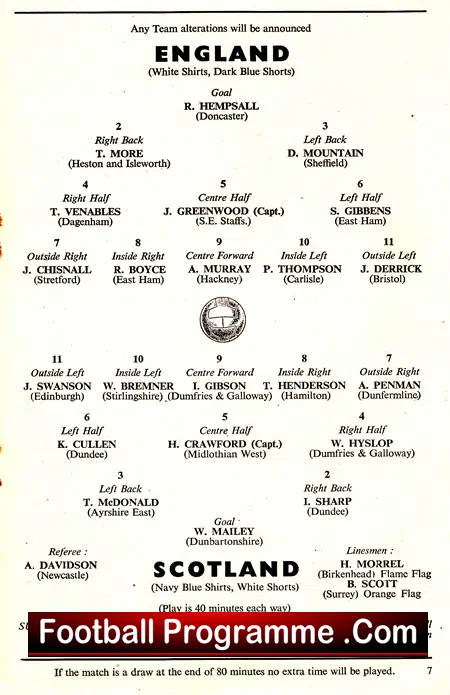 England v Scotland 1958 – Schoolboys Wembley Venables